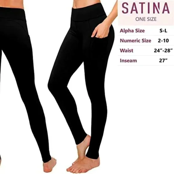 Satina, Pants & Jumpsuits, Satina High Waisted Black Leggings Soft Womens  Leggings With Pockets New